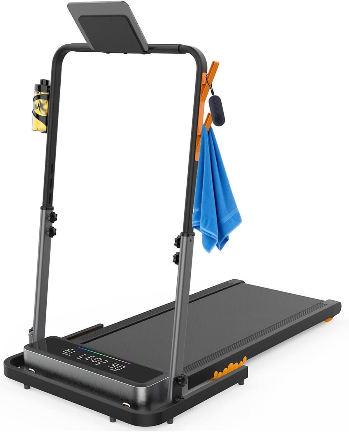 Adjustable Walking Pad Handle only, Treadmill Handrail with Phone Holder,Cup Holder & Towel Hooks,22.4 inch Wide, 43.3 inch Max Height, Black