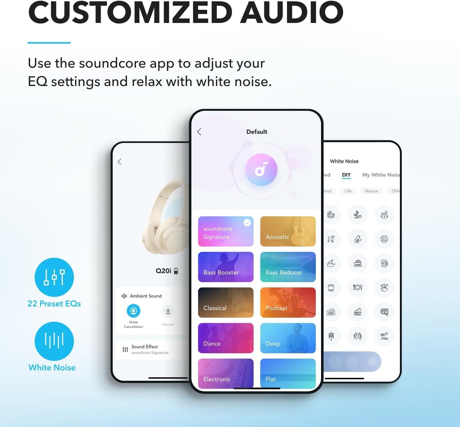 Soundcore by Anker Q20i Hybrid Active Noise Cancelling Headphones, Wireless Over-Ear Bluetooth, 40H Long ANC Playtime, Hi-Res Audio, Big Bass, Customize via an App, Transparency Mode (White) - Image 4