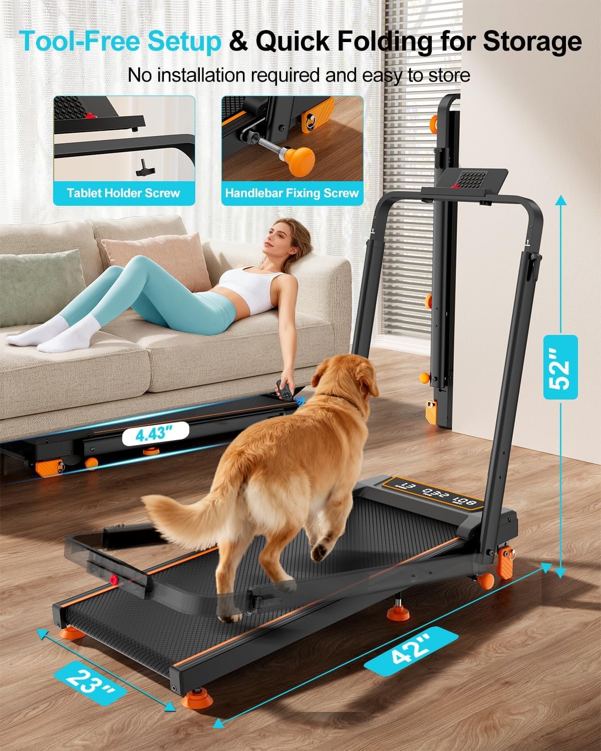 Walking Pad with 12% Incline/Adjustable Height, Upgraded 3.5HP Walking Pad with Handle Bar, 4 in 1 Foldable Under Desk Treadmill, Electric Portable Treadmills for Home 350LBS, LED Display - Image 6