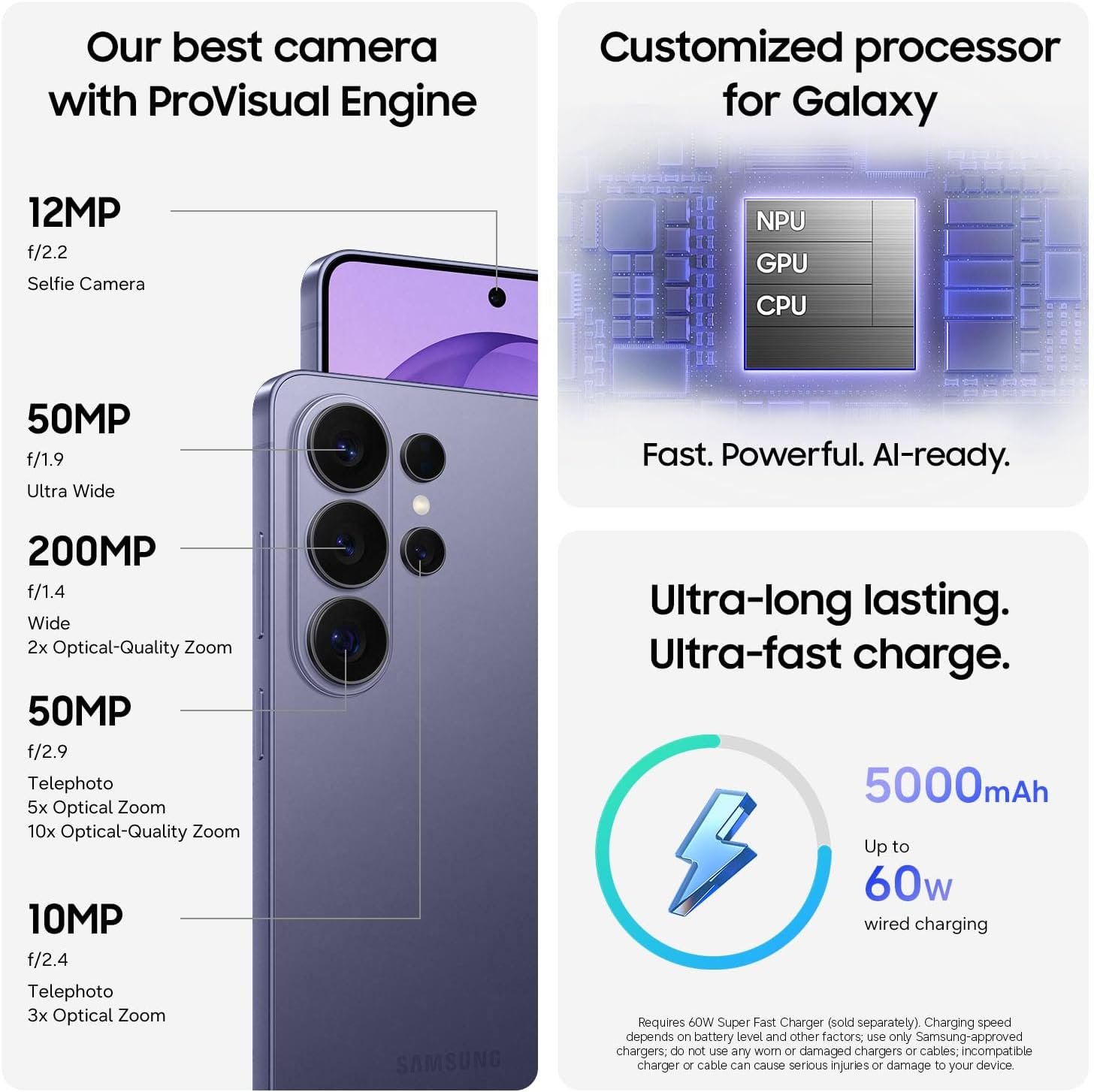 Samsung Galaxy S26 Ultra, Unlocked Android Smartphone + $200 Gift Card, 256GB, Privacy Display, Galaxy AI, AI Camera, Super Fast Charging 3.0, Durable Battery, 2026, US 1 Year Warranty, Cobalt Violet - Image 8