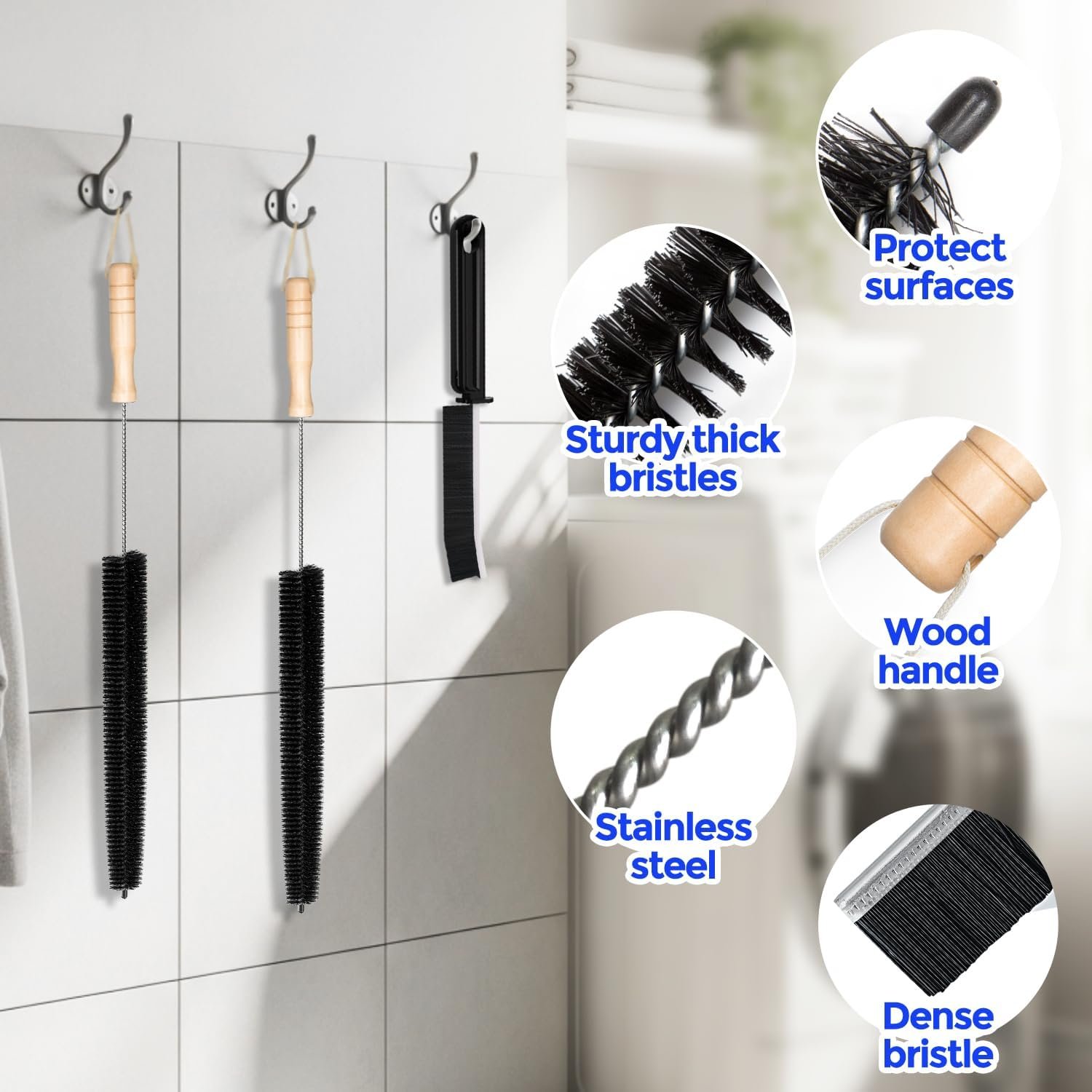 Holikme Dryer Vent Cleaner Kit 2 Pack - Household Cleaning Supplies 304 Stainless Steel Dryer Lint Brush Home Essentials for Lint Trap Dust Vacuum Brush - Image 5