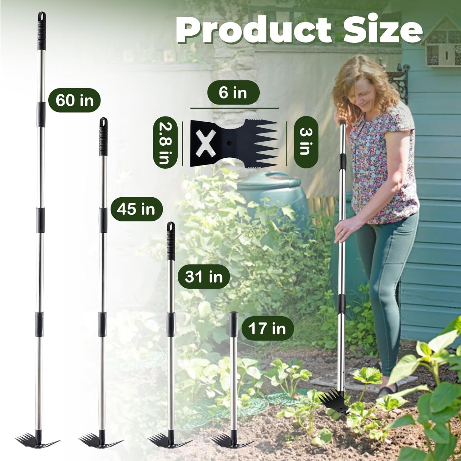 Weed Puller Tool with Long Handle - 60" Manual Weeder Remover Tool, 2 in 1 Hand Weed Rake and Garden Hoe for Gardening, Heavy Duty Uprooting Weeding Pull for Yard, Lawn, Patio and Garden - Image 5