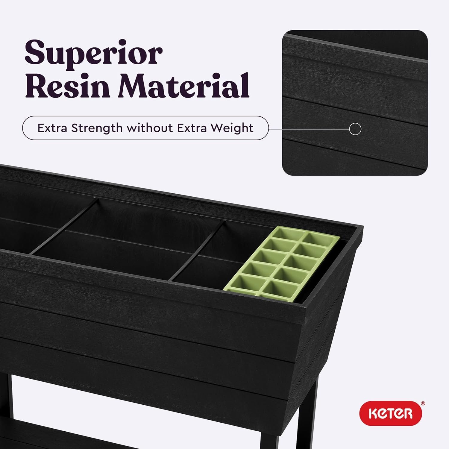 Keter Urban Bloomer 12.7‑Gallon Raised Garden Bed – Elevated Outdoor Planter Box with Self‑Watering Reservoir, Water Gauge & Drainage System, Perfect for Herbs & Vegetables, Dark Grey - Image 8