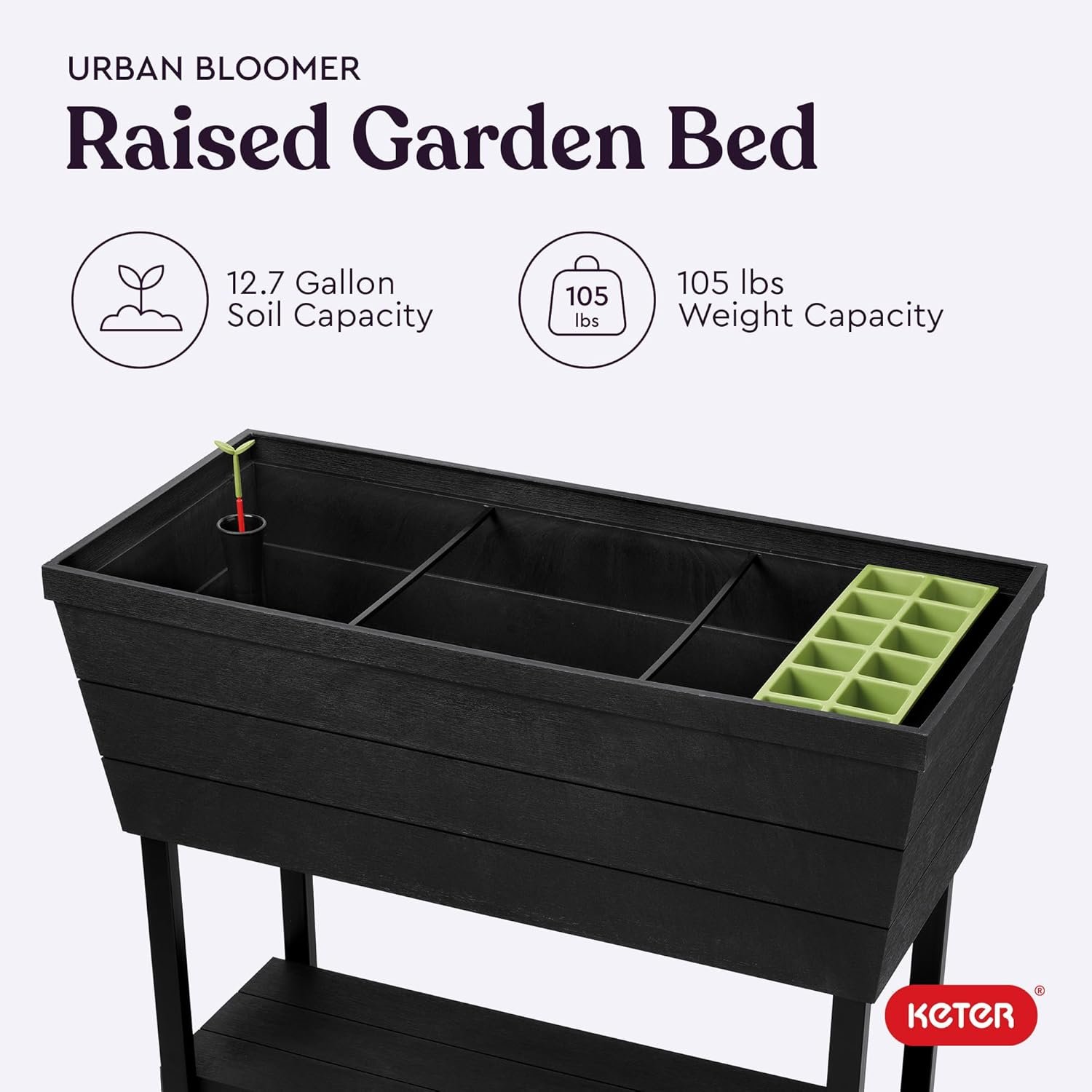 Keter Urban Bloomer 12.7‑Gallon Raised Garden Bed – Elevated Outdoor Planter Box with Self‑Watering Reservoir, Water Gauge & Drainage System, Perfect for Herbs & Vegetables, Dark Grey - Image 4
