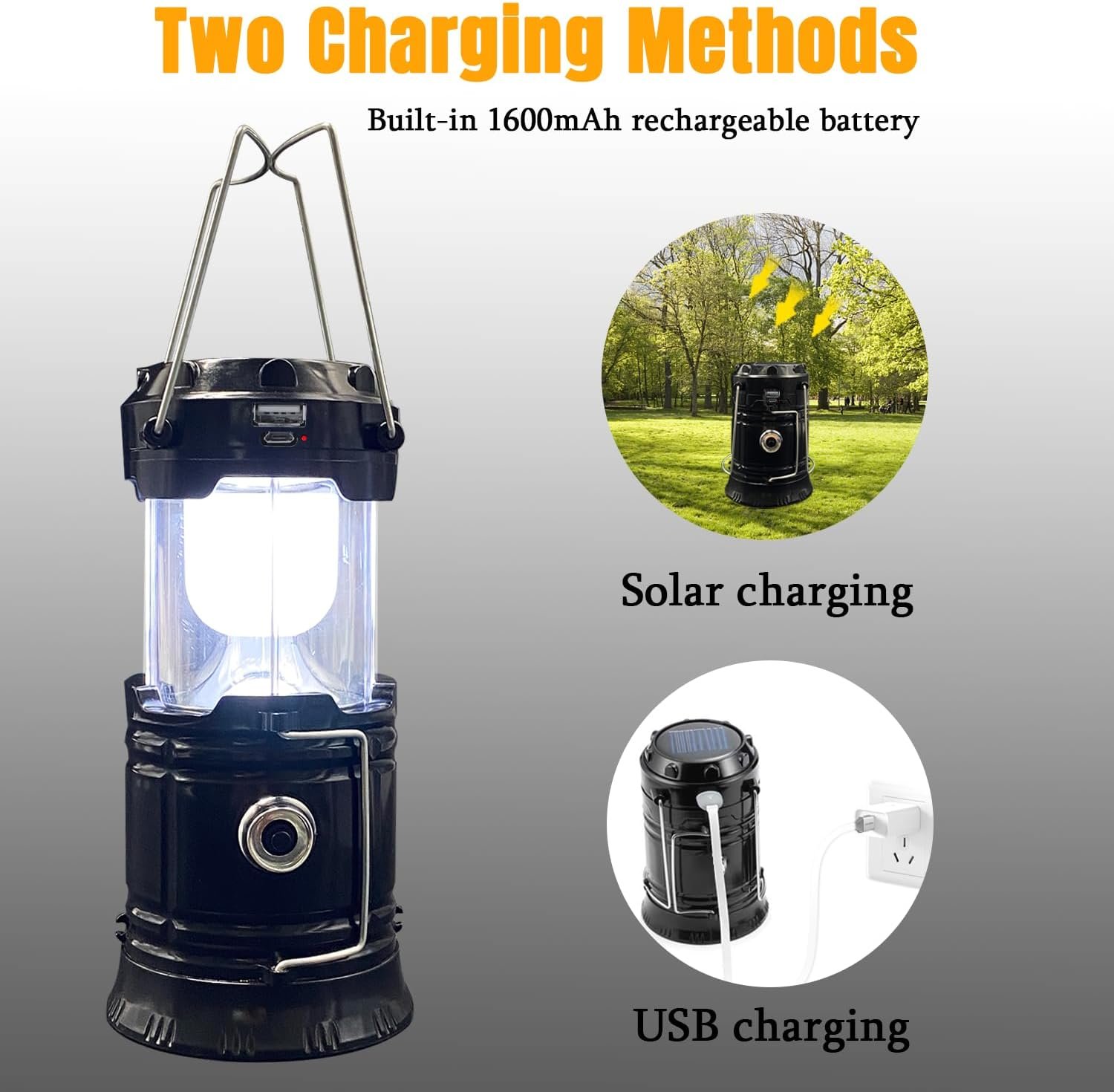 Collapsible Portable LED Camping Lantern XTAUTO Lightweight Waterproof Solar USB Rechargeable LED Flashlight Survival Kits for Indoor Outdoor Home Emergency Light Power Outages Hiking Hurricane 4-Pack - Image 5