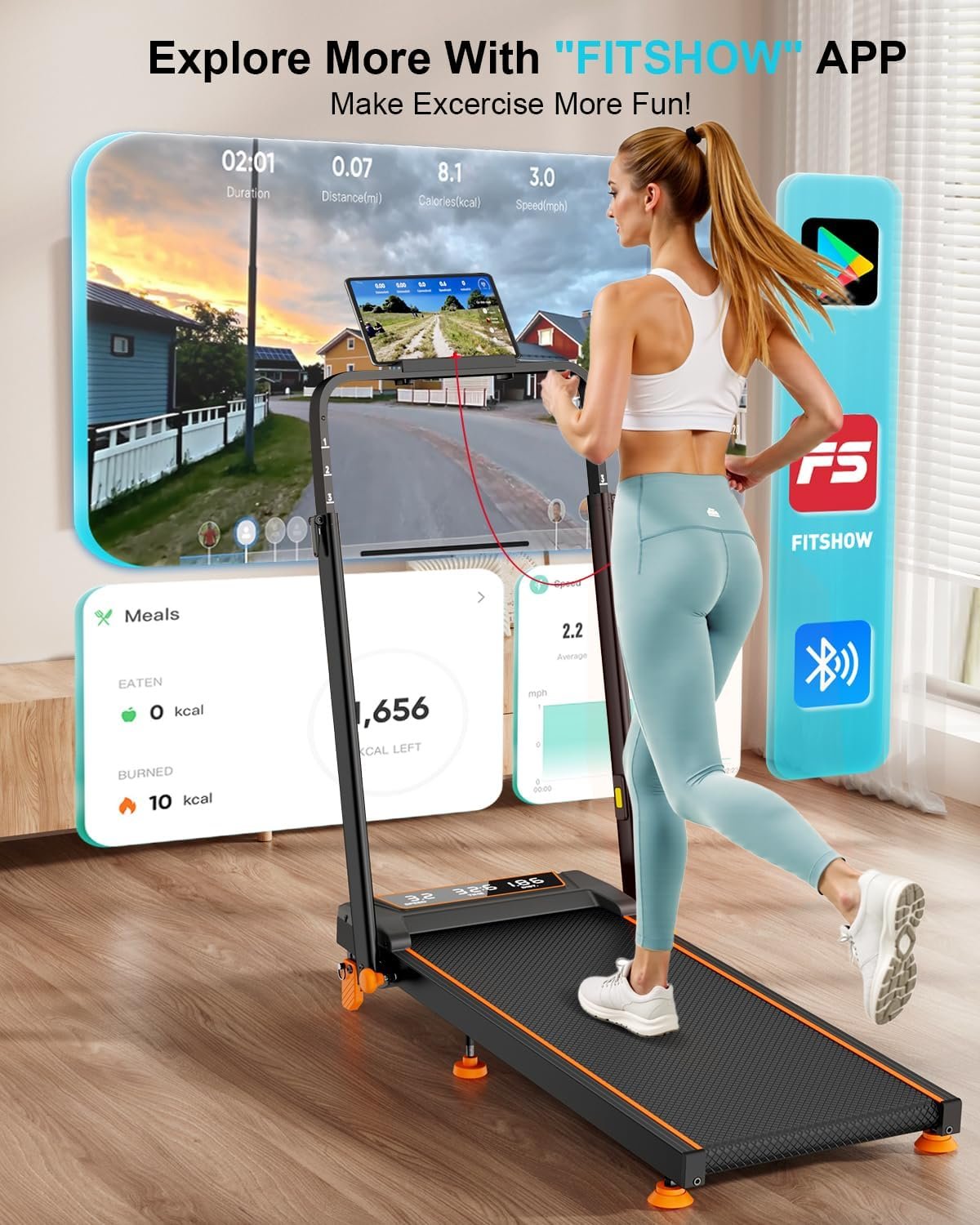 Walking Pad with 12% Incline/Adjustable Height, Upgraded 3.5HP Walking Pad with Handle Bar, 4 in 1 Foldable Under Desk Treadmill, Electric Portable Treadmills for Home 350LBS, LED Display - Image 9