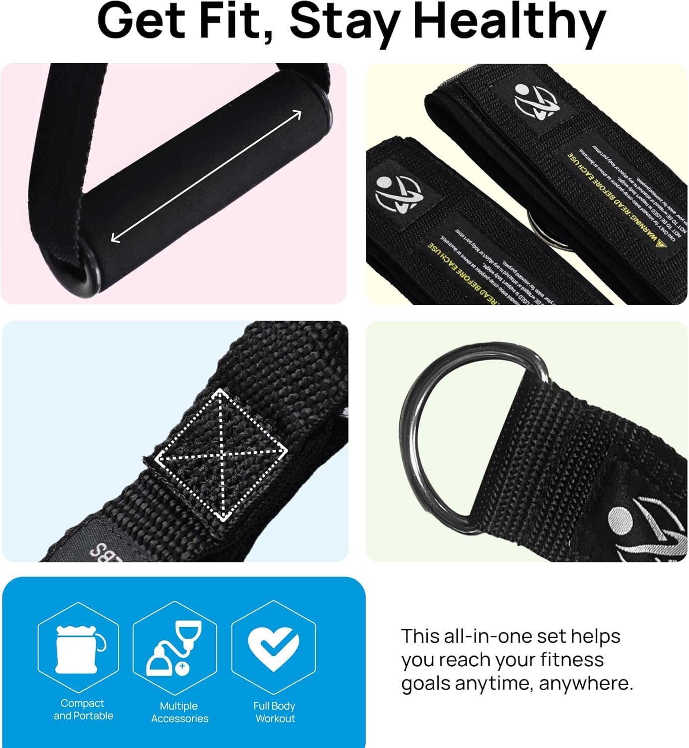 INEVIFIT Resistance Band Set, 150 LBS Stackable Workout Bands for Strength Training, Yoga, Pilates, and Full Body Workout, Includes Door Anchor, Handles, Ankle Straps, Carrying Bag, and Exercise Guide - Image 3