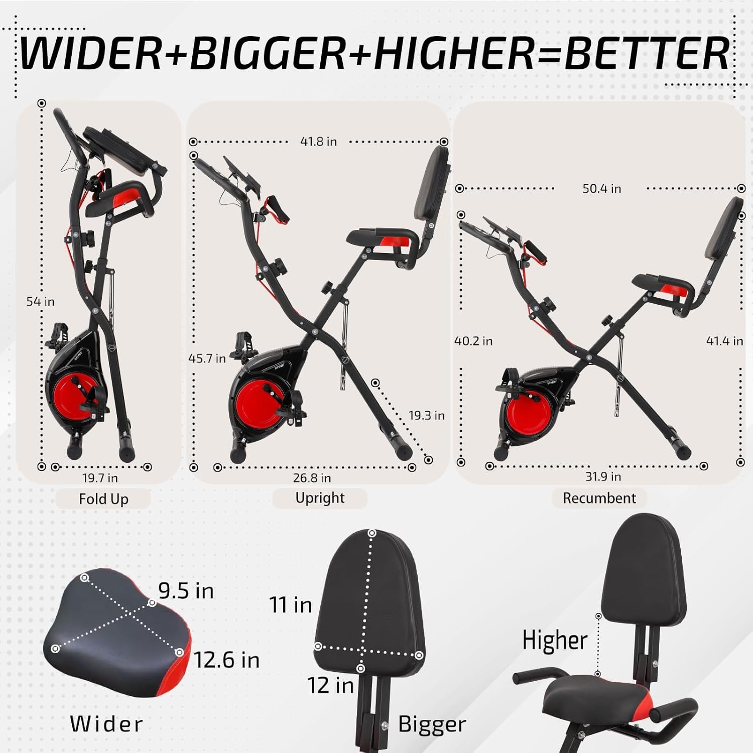 YYFITT 3-IN-1 Exercise Bike with Luminous Digits Display | Folding Stationary Bikes for Home Seniors | Compact Workout Bike with Fully Support Backrest - Wider Seat - 16 Level Magnetic Resistance - Image 6