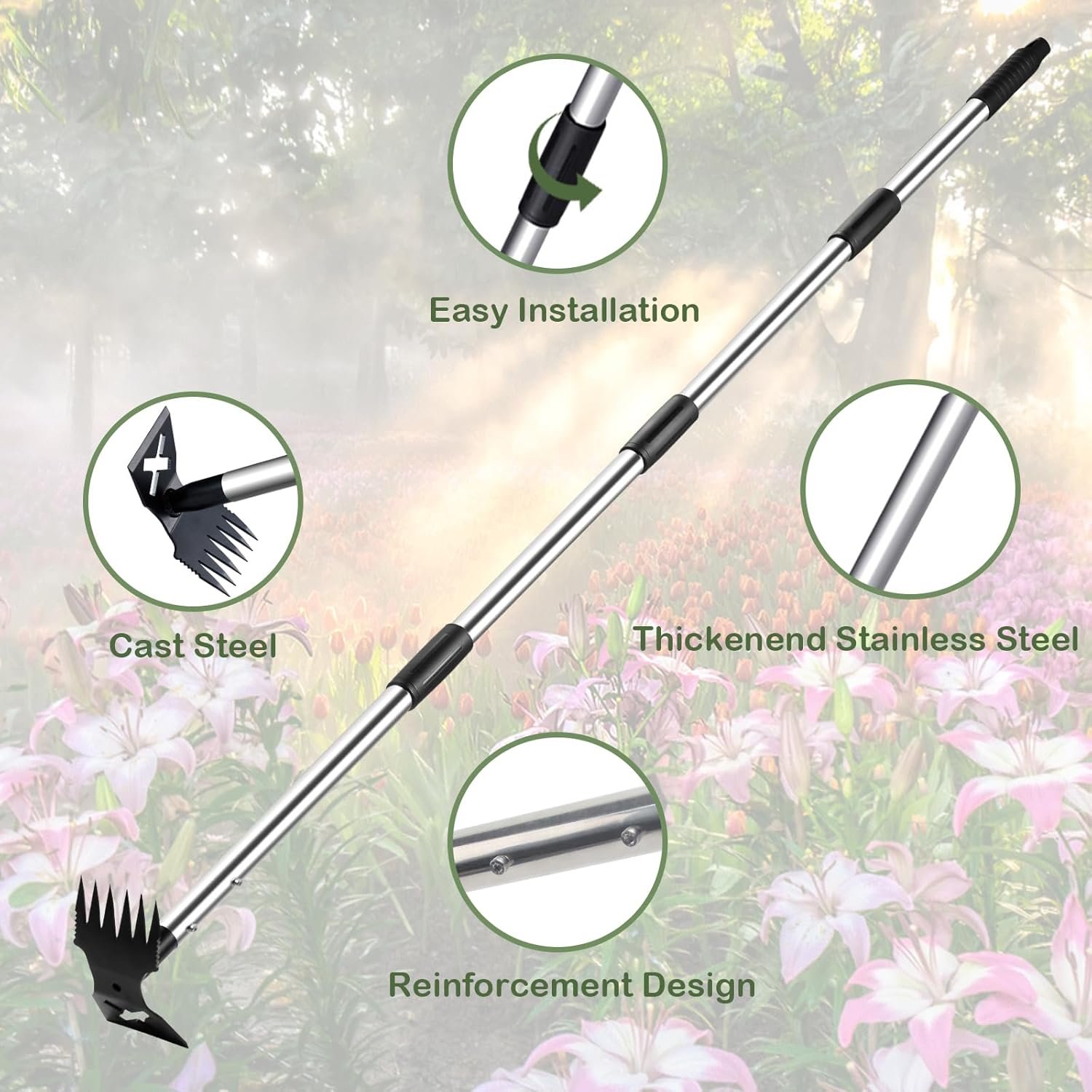 Weed Puller Tool with Long Handle - 60" Manual Weeder Remover Tool, 2 in 1 Hand Weed Rake and Garden Hoe for Gardening, Heavy Duty Uprooting Weeding Pull for Yard, Lawn, Patio and Garden - Image 4