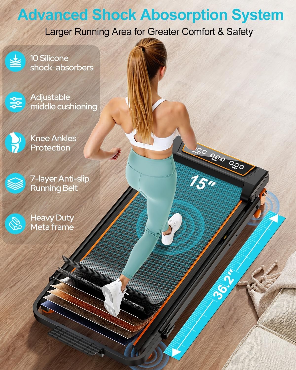 Walking Pad with 12% Incline/Adjustable Height, Upgraded 3.5HP Walking Pad with Handle Bar, 4 in 1 Foldable Under Desk Treadmill, Electric Portable Treadmills for Home 350LBS, LED Display - Image 5