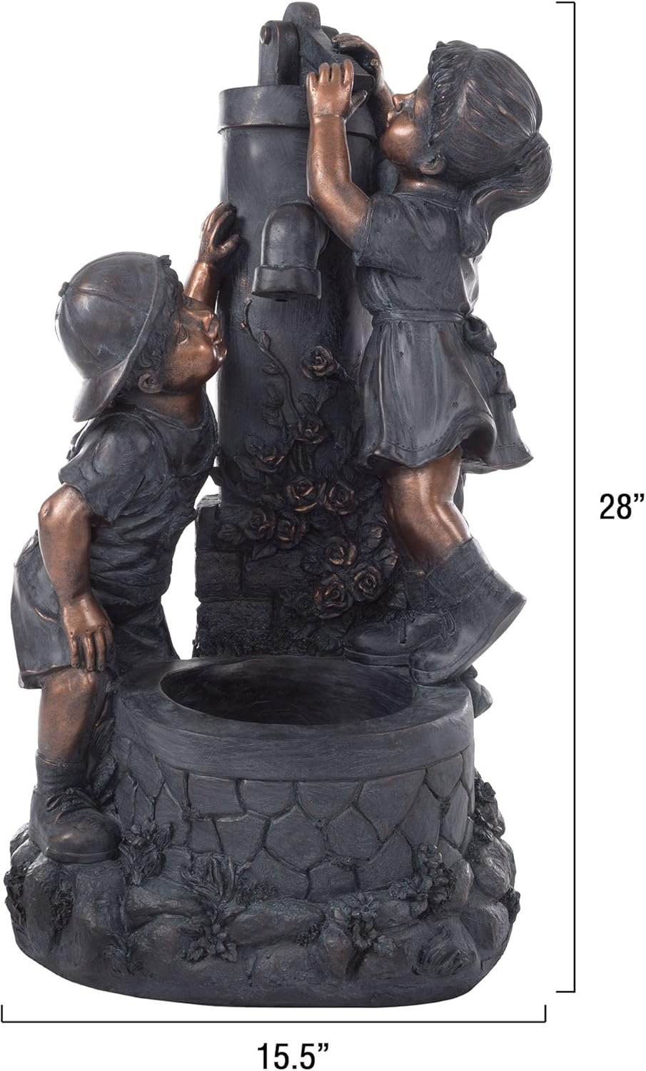 Outdoor Water Fountain with Boy and Girl, Antique Bronze Design and Soothing Sound for Decor on Patio, Lawn and Garden by Pure Garden - Image 3