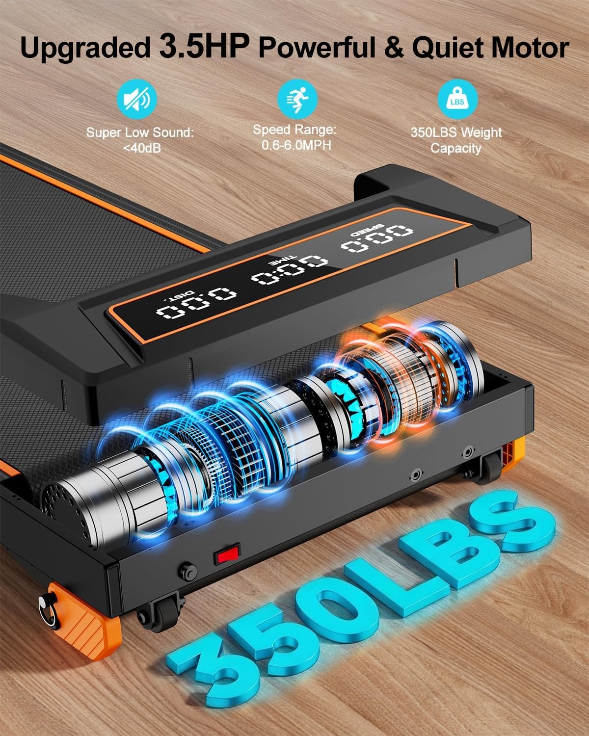 Walking Pad with 12% Incline/Adjustable Height, Upgraded 3.5HP Walking Pad with Handle Bar, 4 in 1 Foldable Under Desk Treadmill, Electric Portable Treadmills for Home 350LBS, LED Display - Image 7