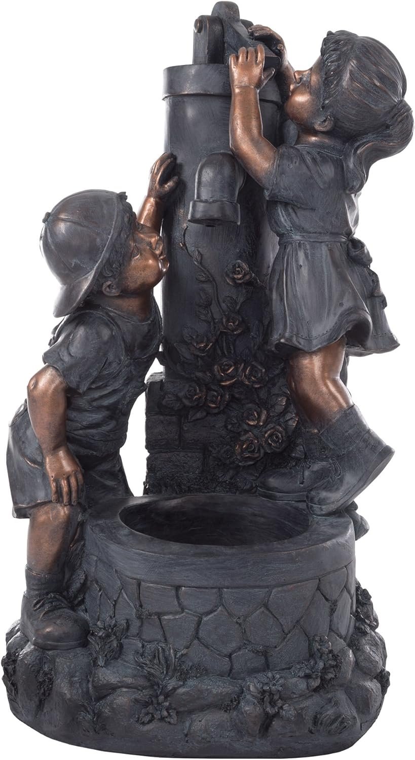 Outdoor Water Fountain with Boy and Girl, Antique Bronze Design and Soothing Sound for Decor on Patio, Lawn and Garden by Pure Garden - Image 2