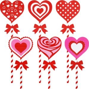 DECYOOL Valentines Day Yard Sign Stakes, 6 Pack Metal Valentine's Day Yard Decorations with Heart Design, Outdoor Valentines Day Decor for Garden, Lawn, Patio, Red and Pink