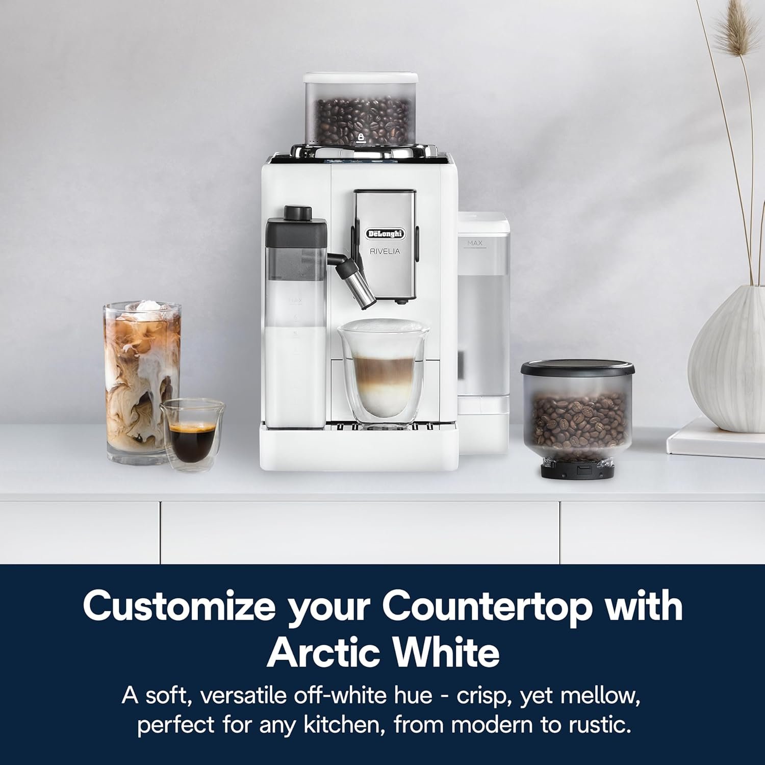 De'Longhi Rivelia Automatic Espresso Machine with Grinder & Milk Frother – All-in-One Coffee Maker, Hot & Iced Latte, Cappuccino, Bean Switch System, Burr Grinder, Compact Italian Design, White - Image 7
