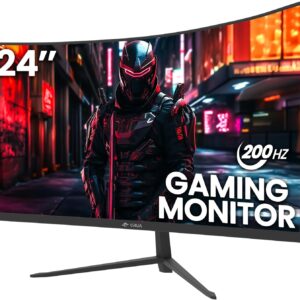 CRUA 24 Inch 200hz/180hz Curved Gaming Monitor, FHD 1080P Frameless Computer Monitors, Support AMD freesync Low Motion Blur, Eye Care, DisplayPort, HDMI, Compatible Wall Mountable Installs-Black